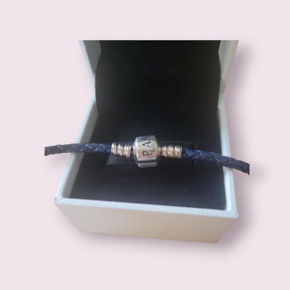 Pandora Blue Leather Bracelet with Silver Clasp - Picture 2 of 6